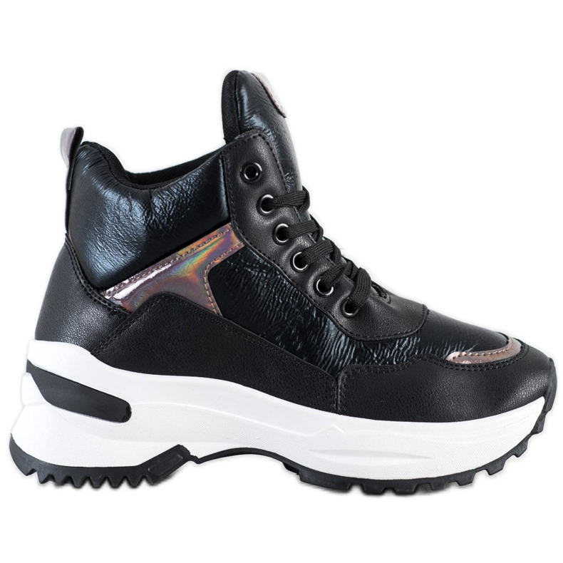 Ideal Shoes Zapatillas altas de cuero ecológico negro rosado