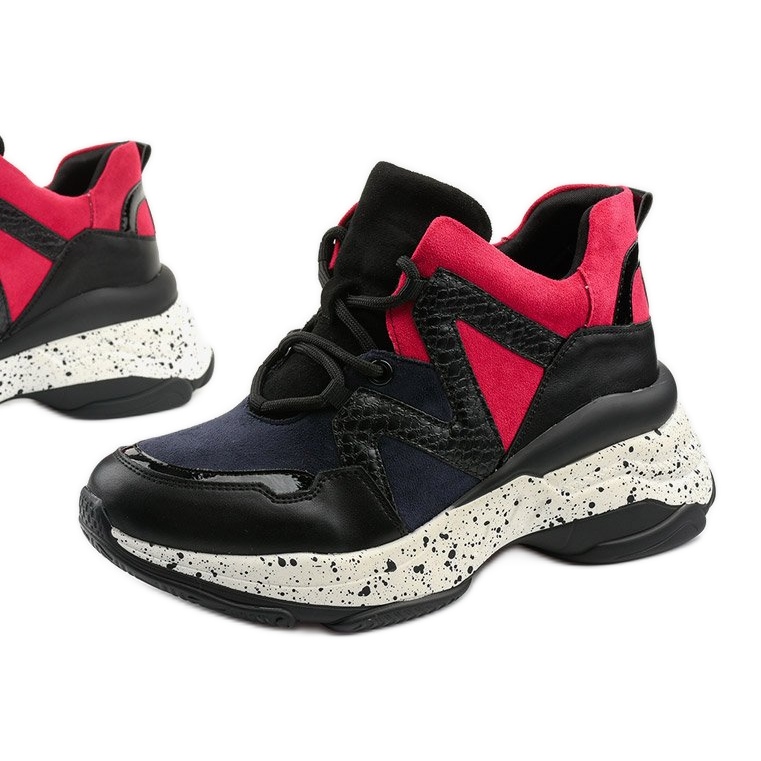 Deportivas negras confeccionadas en eco-piel-ante Clavelina negro rojo azul marino