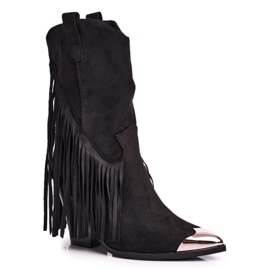 Botas de Mujer Con Flecos Ante Botas Vaqueras Negras Jessica negro