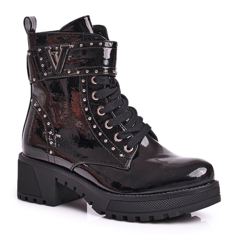Botas de trabajo de mujer Valeria lacadas en negro