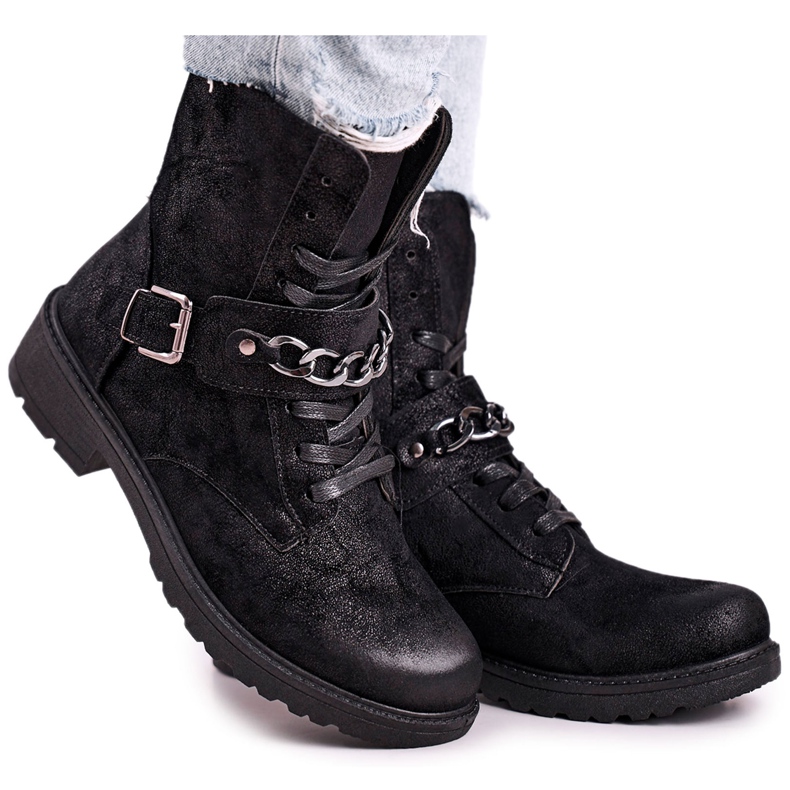 Botas de trabajo negras de ante negro con cadena Augusta
