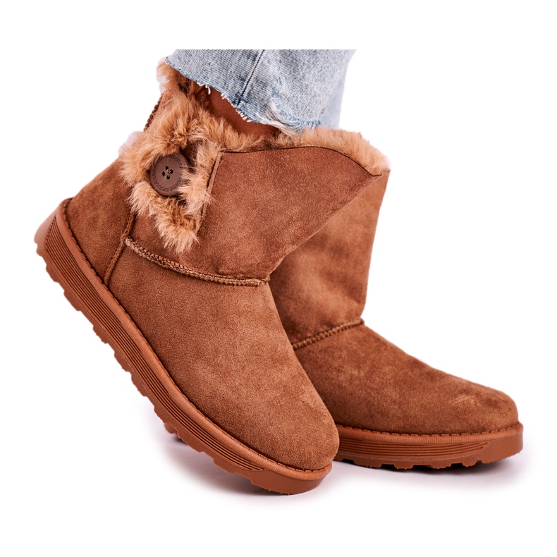 Botas de Gamuza con Botón de Piel Marrón