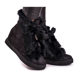 Zapatillas de mujer con cuña negra y piel Pretty Black negro plata