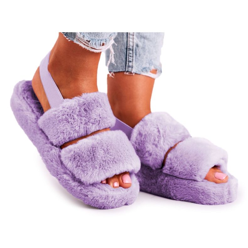 FRJ Pantuflas de Mujer en la Plataforma Piel Violeta Algodón de Azúcar FRJ Pantuflas de Mujer en la Plataforma Piel Violeta Algodón de Azúcar