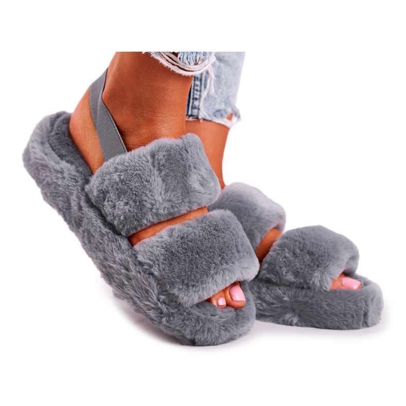 FRJ Pantuflas de Mujer en la Plataforma Piel Gris Algodón de Azúcar FRJ Pantuflas de Mujer en la Plataforma Piel Gris Algodón de Azúcar