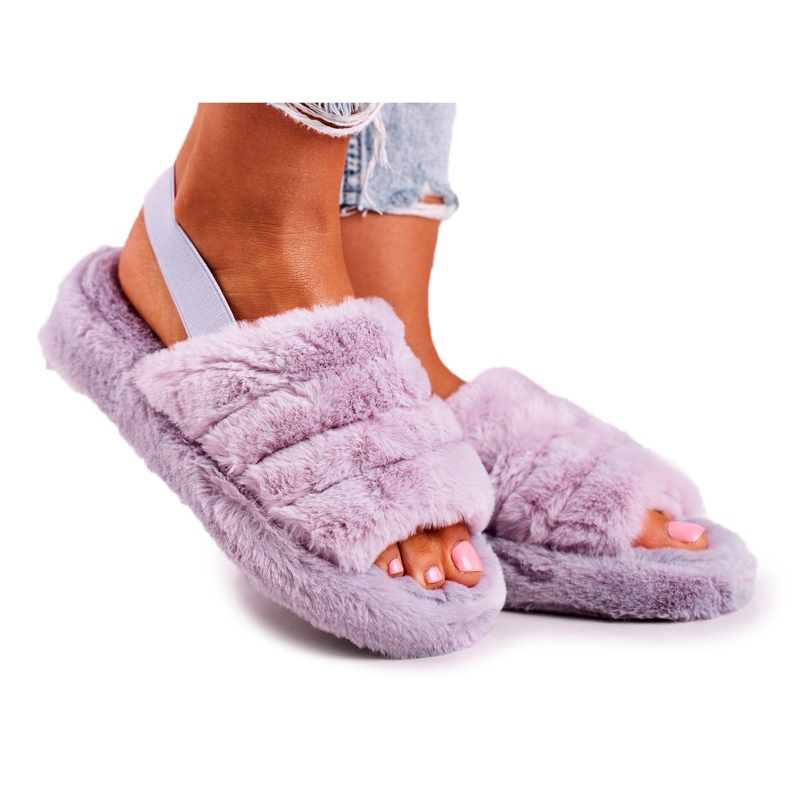FJ1 Pantuflas de mujer con plataforma de copo de nieve morado de piel violeta