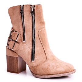 MSMG Botas De Mujer Con Tacón Ante Beige Anabelle