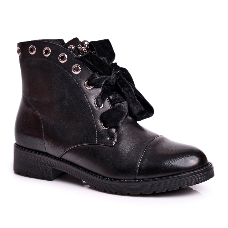 MSMG Botas de mujer con perlas de metal Warm Perla Ribbon negro MSMG Botas de mujer con perlas de metal Warm Perla Ribbon negro