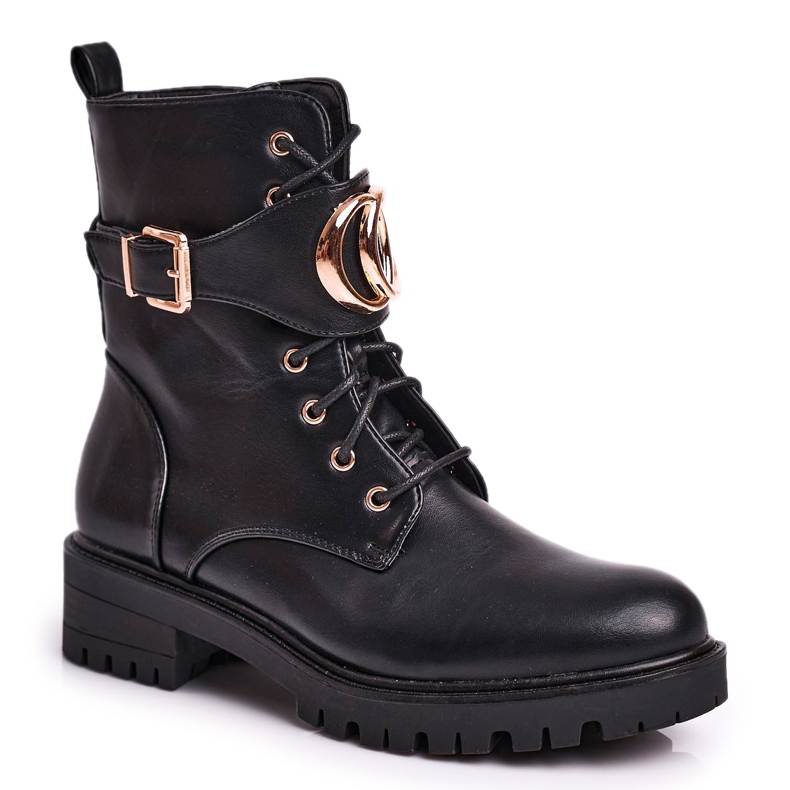 PS1 Botas de Mujer Trabajadores con Cordones Negro Oro