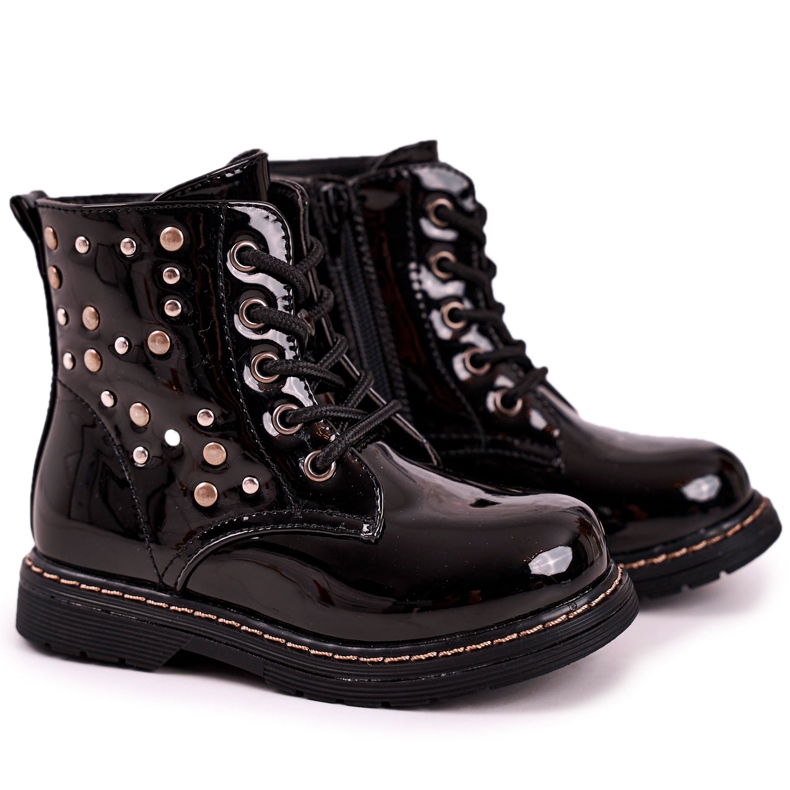 Botas de Abrigo Infantil con Diamantes de Imitación Lacado Negro Fama