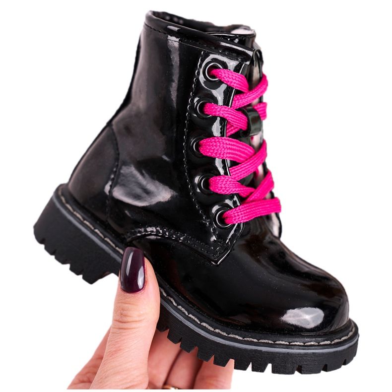 Botas Infantiles Calentadas Con Piel, Lacado Meñique Negro