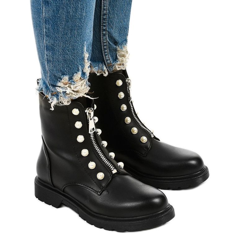 Botas de trabajo de mujer planas negras negro