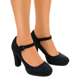 Zapatos de tacón de ante azul en el poste de Liayarus azul marino