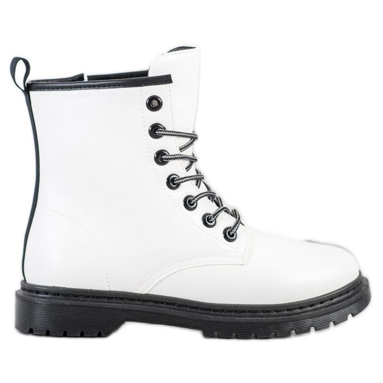 SHELOVET Botas de cuero ecológico blanco negro
