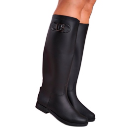 PS1 Botas de goma negras bajo la rodilla con chanclos negros Eileen para mujer