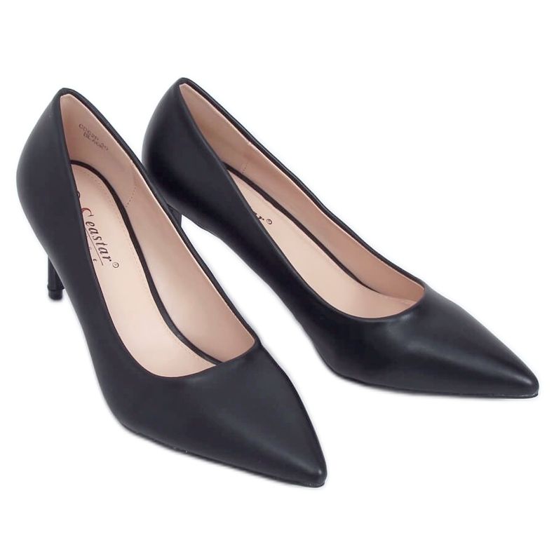 Negro CD62P Stilettos de tacón bajo negros Negro CD62P Stilettos de tacón bajo negros