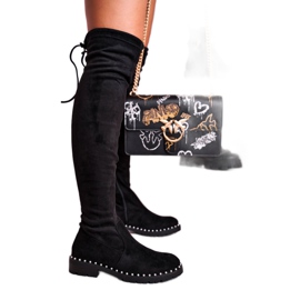 Isabel Black Botas por encima de la rodilla negras de ante negro