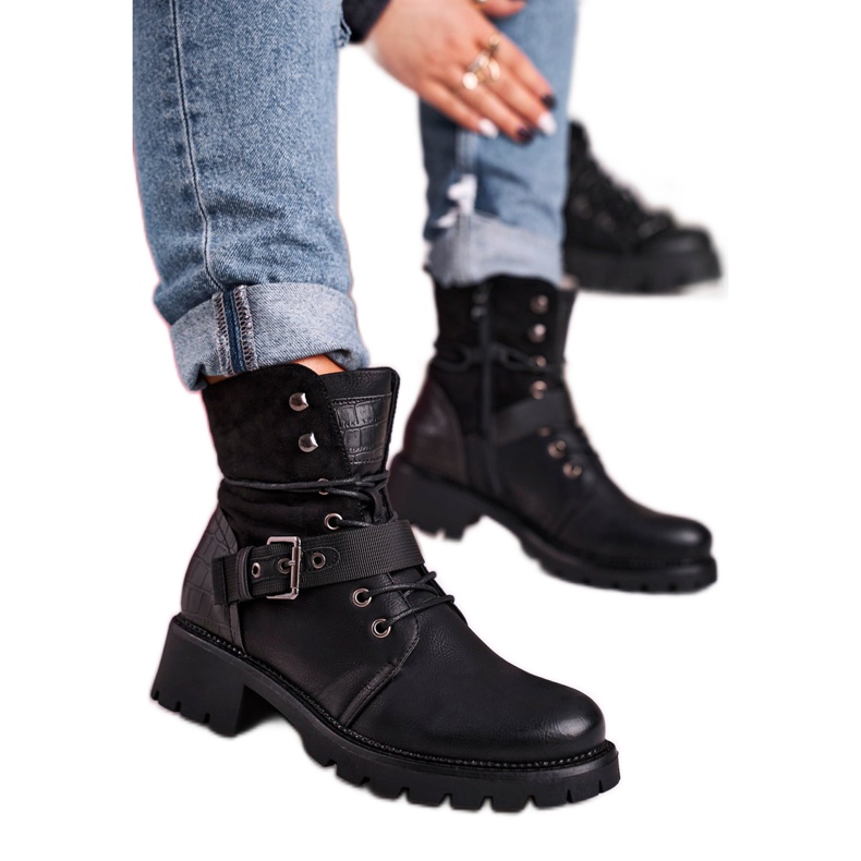 Trabajadores de botas cálidas fuertes negras para mujer negro