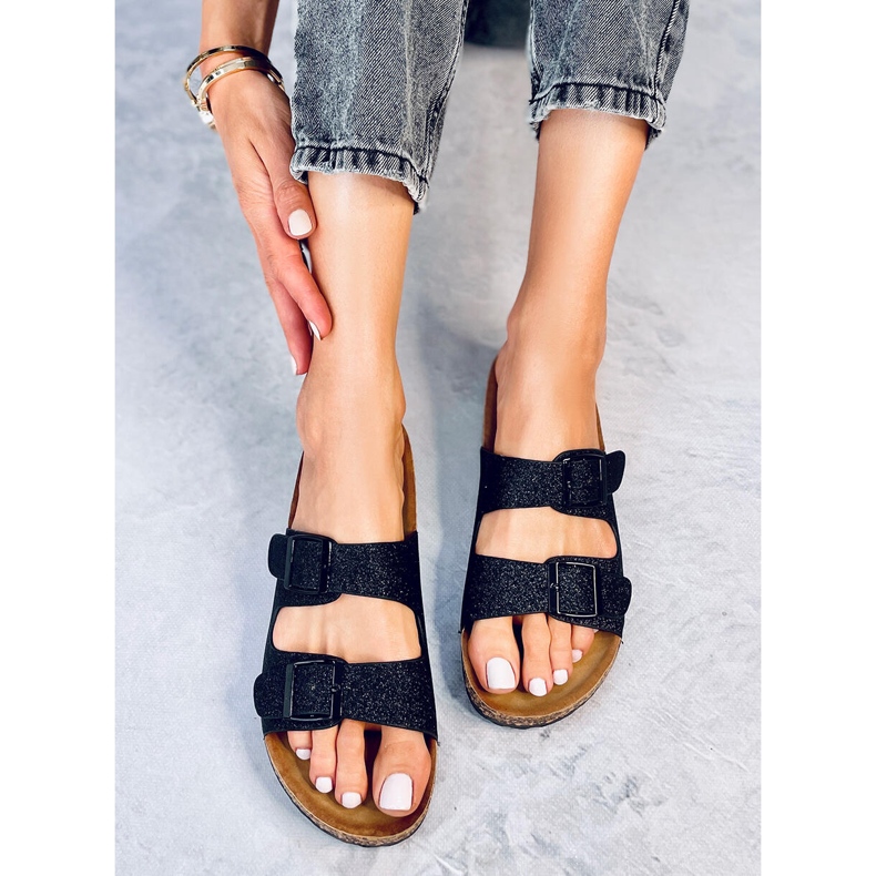 Pantuflas de corcho negras con purpurina Alexa negro 1