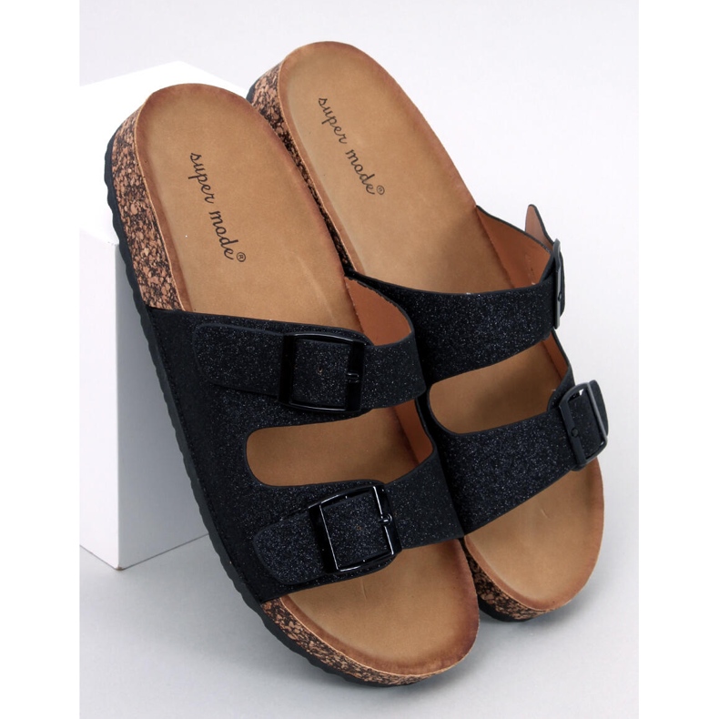 Pantuflas de corcho negras con purpurina Alexa negro 2