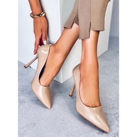 Anika Khaki zapatos de salón de mujer lacados beige 3