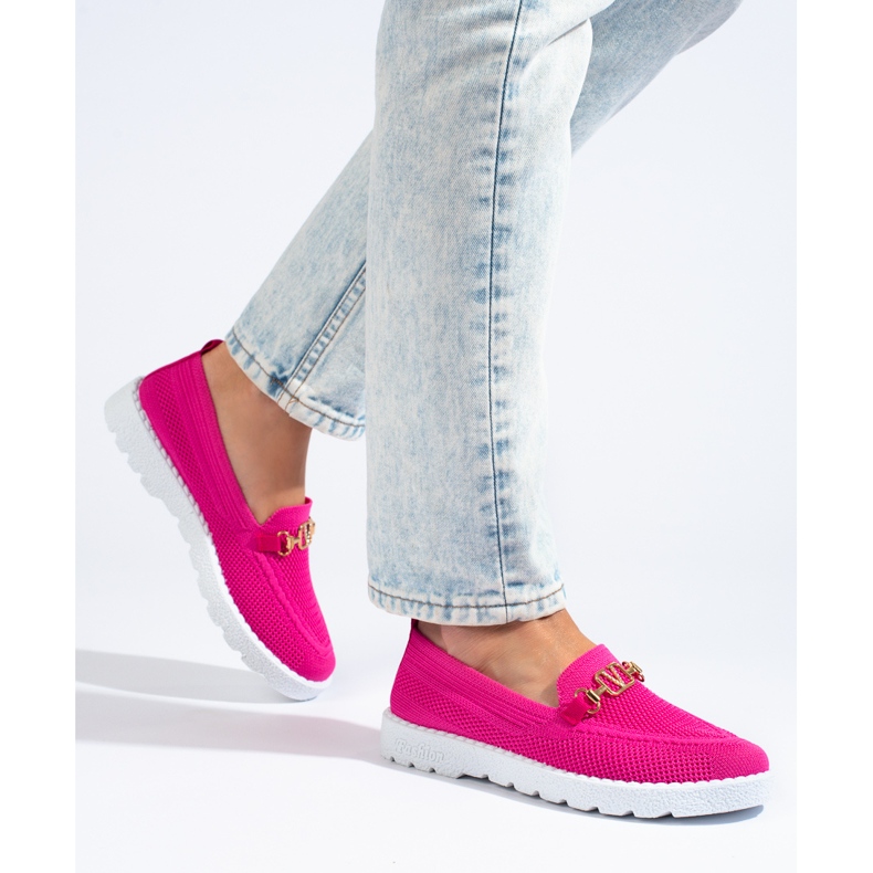 Mocasines mujer textil Shelovet fucsia rosado 1