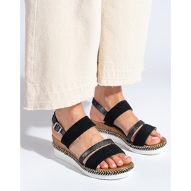 SHELOVET Sandalias cuña mujer negras negro 2