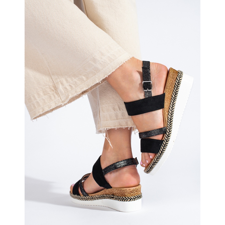 SHELOVET Sandalias cuña mujer negras negro 1