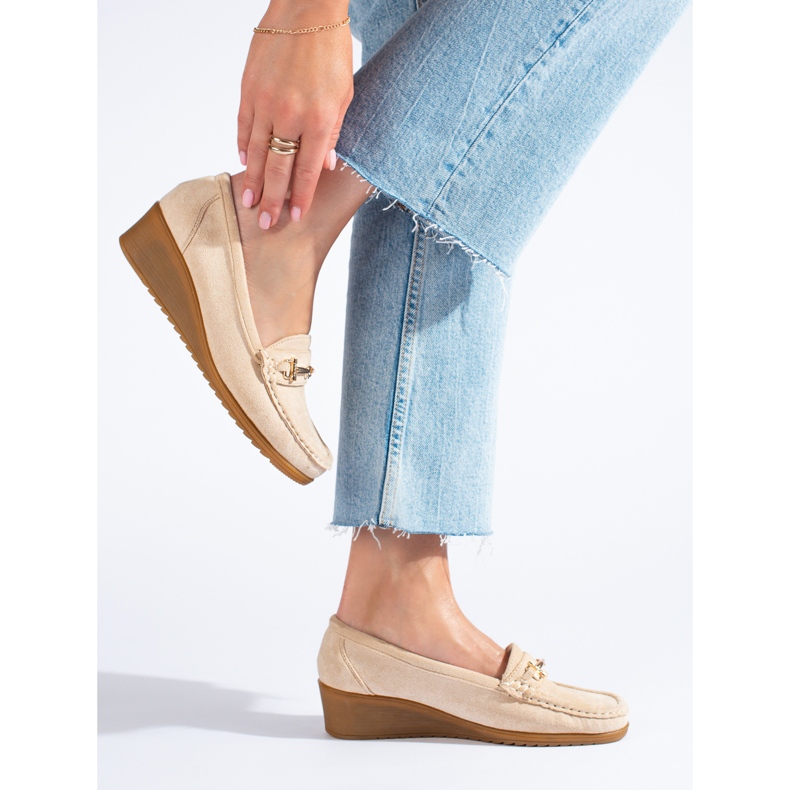 Mocasines mujer cuña ante Shelovet beige 1
