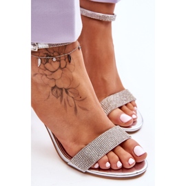 Sandalias De Mujer De Tacón Alto Con Pedrería Plata Perfecto 2