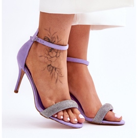 Sandalias De Tacón Alto De Ante Con Pedrería Morada De Moments violeta 1