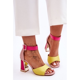 Sandalias Tacón Alto Elegantes Rosa-Amarillo 2 Sandalias Tacón Alto Elegantes Rosa-Amarillo 2