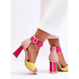 Sandalias Tacón Alto Elegantes Rosa-Amarillo 4
