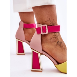 Sandalias Tacón Alto Elegantes Rosa-Amarillo 3