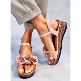 Sandalias cuña flores Pionter Rosa rosado 5