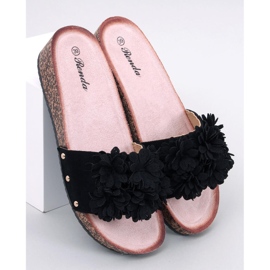 Sandalias cuña con flores de Galia Black negro 1