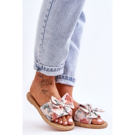 Pantuflas De Mujer Con Lazo De Tela Flor Beige 4