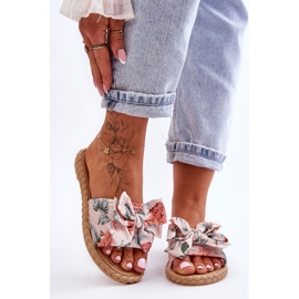 Pantuflas De Mujer Con Lazo De Tela Flor Beige 5