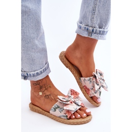 Pantuflas De Mujer Con Lazo De Tela Flor Beige 3