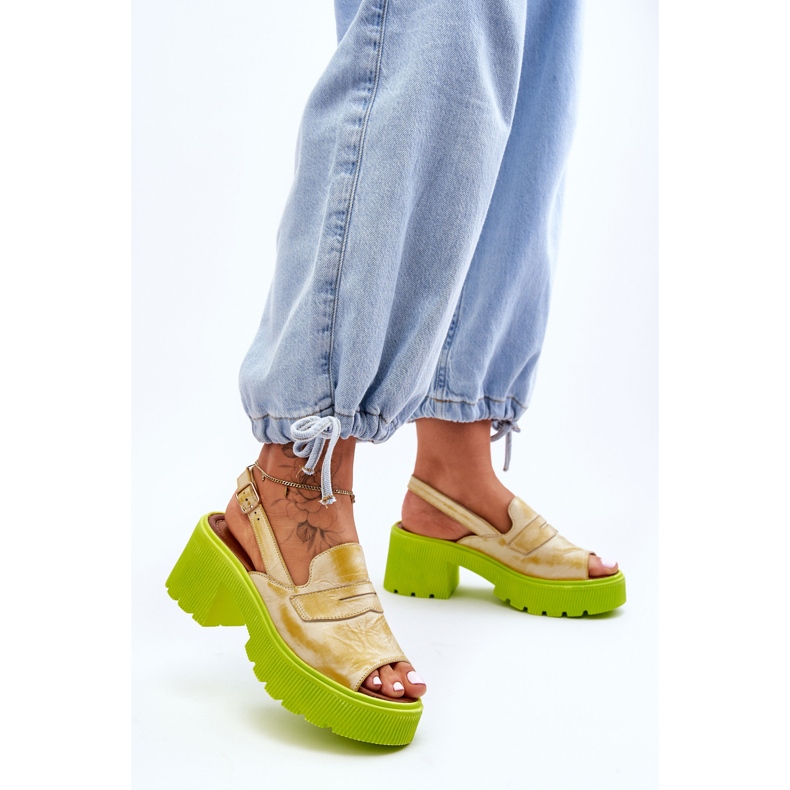 Sandalias De Cuero Con Tacones Y Plataforma Maciejka 06039-07 Amarillo 1