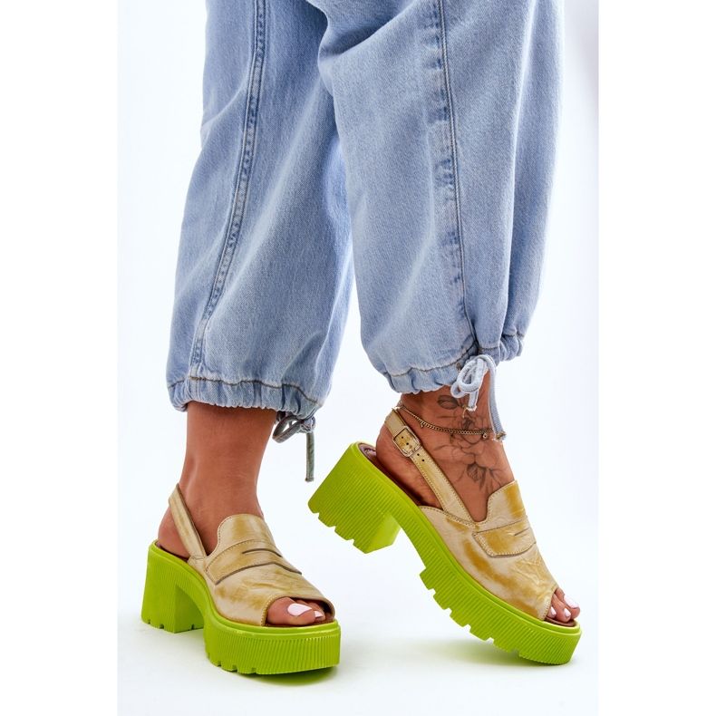 Sandalias De Cuero Con Tacones Y Plataforma Maciejka 06039-07 Amarillo 2