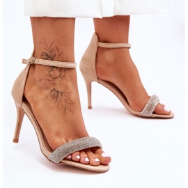Sandalias De Tacón Alto De Ante Con Pedrería Moments Beige 2