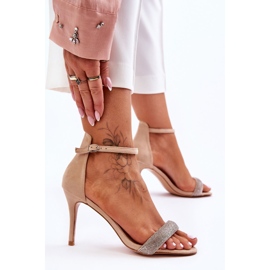 Sandalias De Tacón Alto De Ante Con Pedrería Moments Beige 3