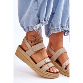 Vinceza Sandalias Mujer Piel Con Velcro Fresh Look Beige 6