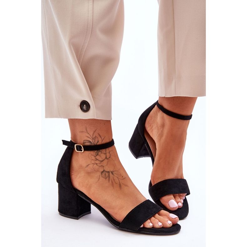 Sandalias de gamuza clásicas de tacón bajo de luna de miel negras negro 1