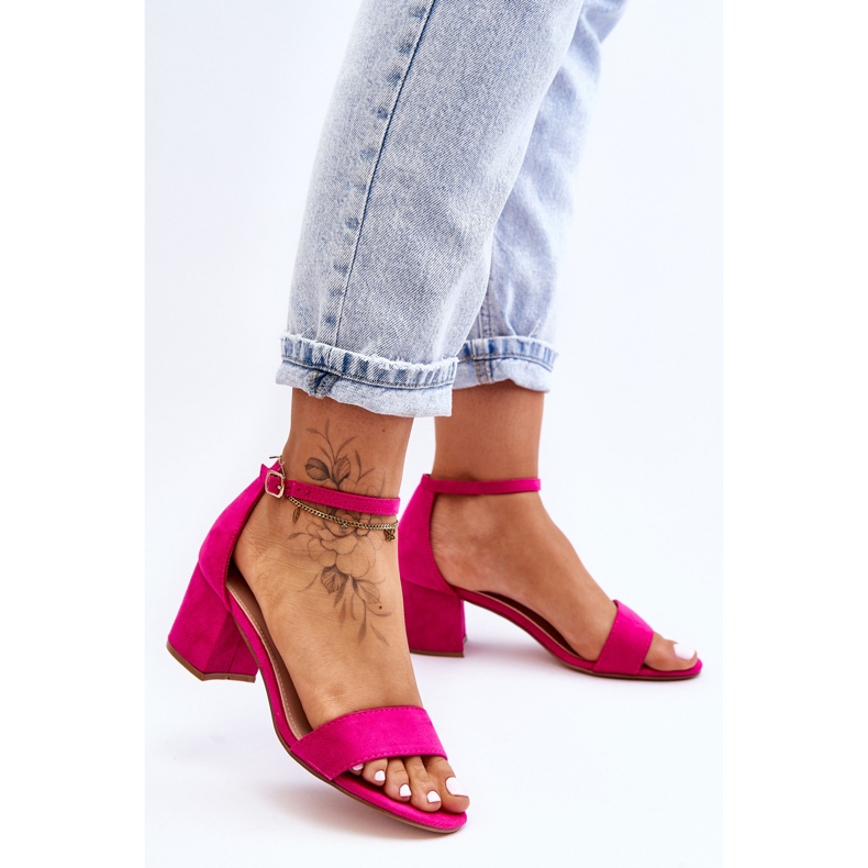 Sandalias clásicas de tacón bajo Honeymoon ante fucsia rosado 1