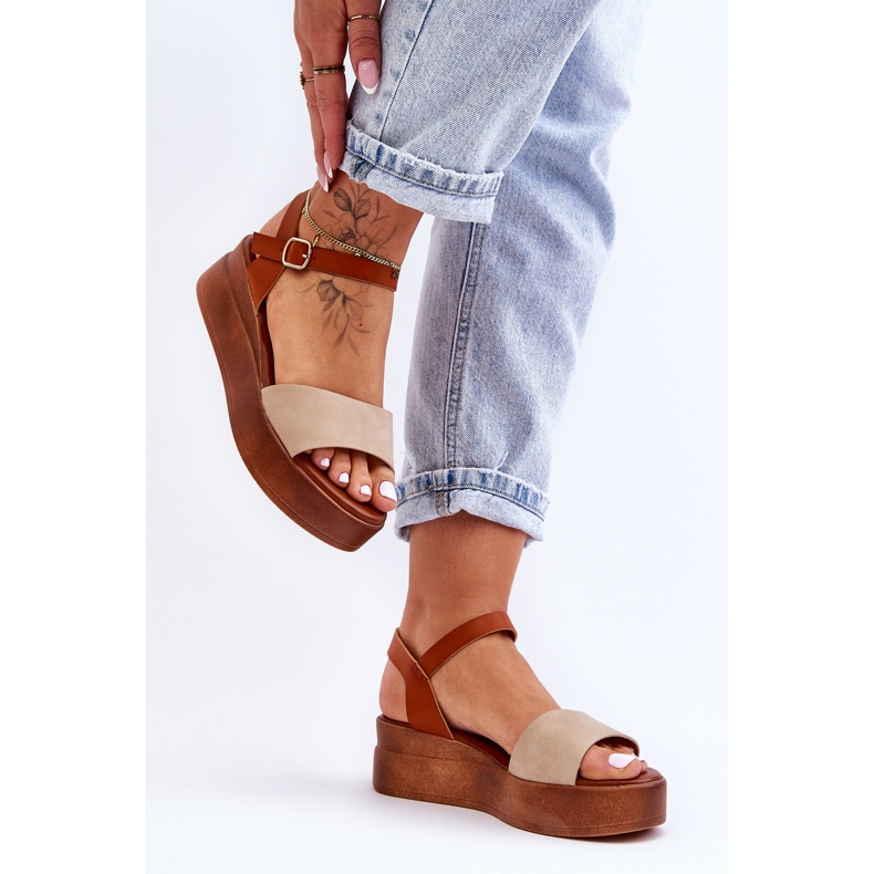 Sandalias Piel Cómodas Cuña Tifena Beige-Marrón 1