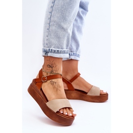 Sandalias Piel Cómodas Cuña Tifena Beige-Marrón 5