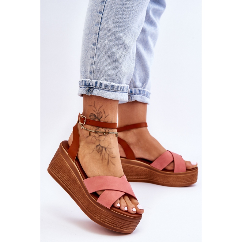 Sandalias Mujer Cuña Cómodas Marrón-Rosa Laurie 1 Sandalias Mujer Cuña Cómodas Marrón-Rosa Laurie 1