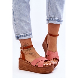 Sandalias Mujer Cuña Cómodas Marrón-Rosa Laurie 2 Sandalias Mujer Cuña Cómodas Marrón-Rosa Laurie 2